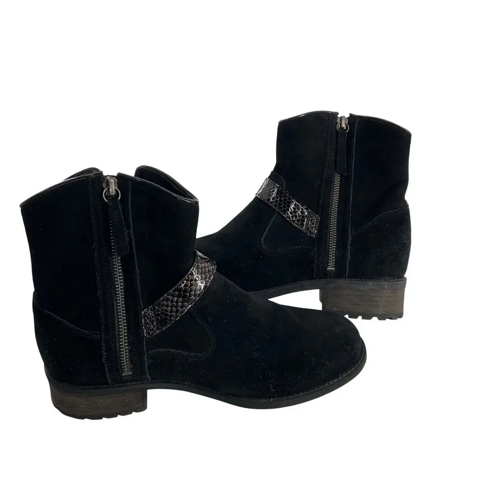 UGG Australia Black Suede Ankle Boots W/ Snakeskin Strap Womens Size 9 Classic - Picture 2 of 12